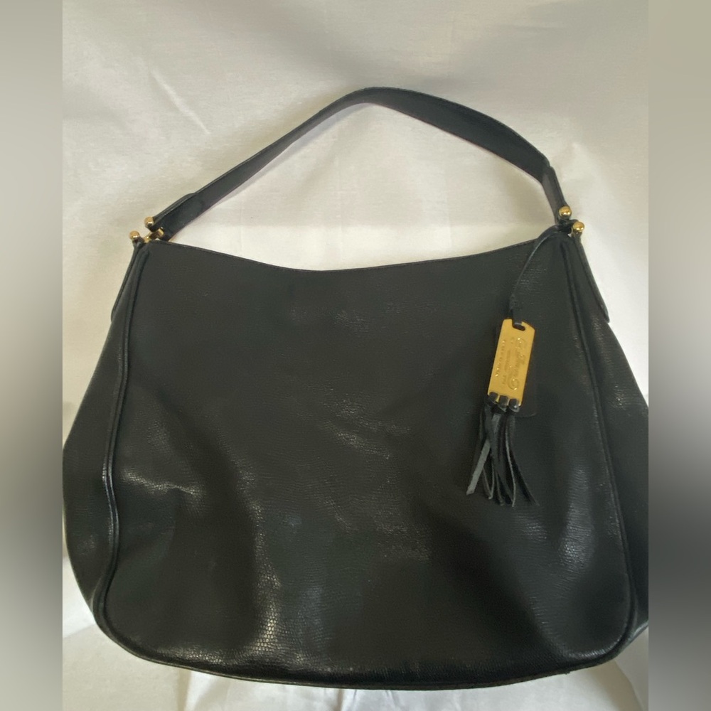 Lauren Ralph Lauren Black Leather Equestrian  Ian Hobo/Shoulder Purse